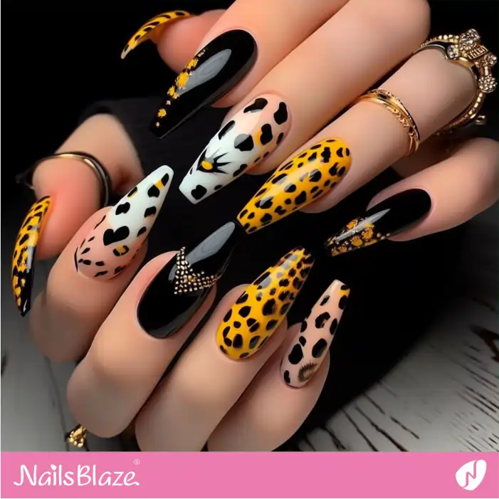 Glossy Leopard Print Nails with Embellishments | Animal Print Nails - NB2598